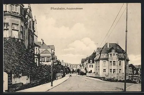 AK Pforzheim, Friedenstrasse im Sonnenschein