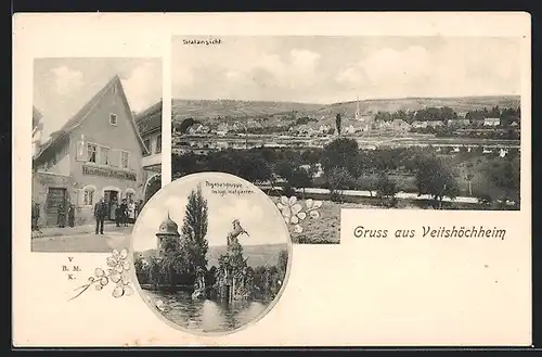 AK Veitshöchheim, Handlung von Johann Räth, Pegasusgruppe im kgl. Hofgarten, Totalansicht