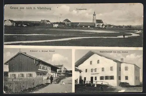 AK Vilsbiburg, Gasthaus von Joh. Gruber, Krämerei von M. Heindl