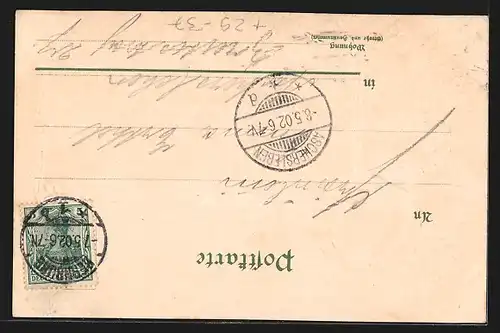 Passepartout-Lithographie Bernburg, Ortspartie, Wappen