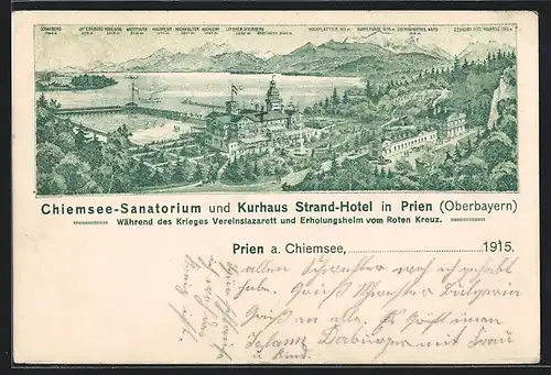 AK Prien, Chiemsee-Sanatorium und Kurhaus Strand-Hotel, 1. Weltkrieg, Rotes Kreuz, 1915
