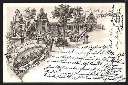Lithographie Wiesbaden, Fach-Ausstellung f. d. Hotel-Wirtschaftswesen und verwandter Gewerbe, Kochbrunnen