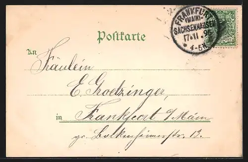 Vorläufer-Lithographie Sachsenhausen, 1895, Dreikönigskirche, Kaiserliches Postamt, Ruderhaus