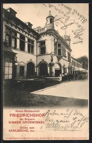 AK Karlsruhe, Hotel-Restaurant Friedrichshof der Brauerei Sinner Grünwinkel