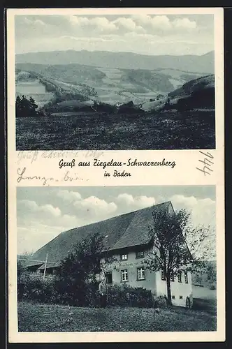 AK Ziegelau-Schwarzenberg / Baden, Gasthaus zur Sonne, Landschaftspanorama