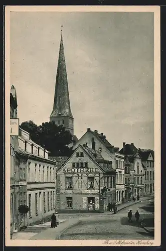 AK Rostock i. Meckl., Fischbank mit Apotheke und Petrikirche