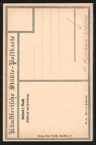 AK Rostock i. Meckl., Fischbank mit Apotheke und Petrikirche