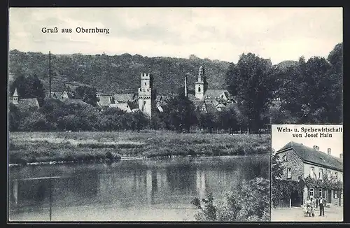 AK Obernburg, Gasthaus Josef Hain, Teilansicht
