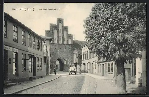 AK Neustadt /Holst., Strassenpartie vor dem Krempertor, mit Fuhrwerk