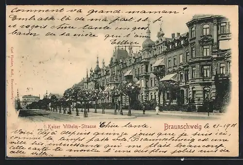 Relief-AK Braunschweig, Kaiser Wilhelm-Strasse mit Mittelpromenade