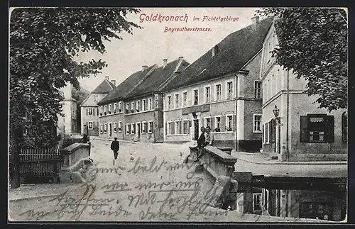AK Goldkronach, Blick über die Brücke in die Bayreutherstrasse