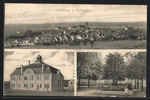 AK Buchau a. Federsee, Elektrizitätswerk, Kriegerdenkmal, Gesamtansicht