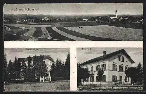AK Schonstett, Sanatorium, Pfarrhof, Ortspanorama
