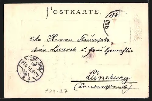 Passepartout-Lithographie Bad Kissingen, Teilansicht vom Stationsberge aus gesehen, Wappen