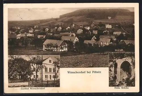 AK Wünschendorf, Gasthaus Wünschendorf, Hohe Brücke, Ortsansicht
