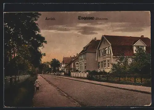 AK Aurich, Essener-Chaussee mit Mann