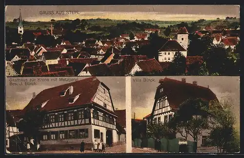 AK Stein, Gasthaus zur Krone mit Metzgerei, Villa Bürck, Teilansicht