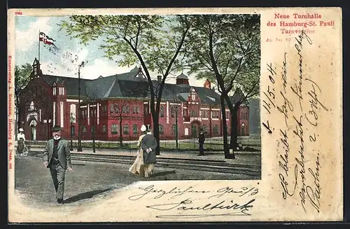 AK Hamburg-St. Pauli, Passanten an der neuen Turnhalle