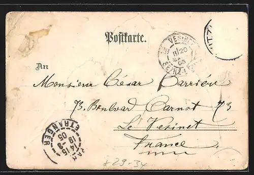 Passepartout-Lithographie Kitzingen, Königsplatz im Efeublatt, Wappen