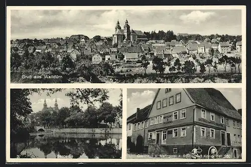 AK Walldürn, Gasthaus und Metzgerei zum Römischen König, Seepartie, Gesamtansicht