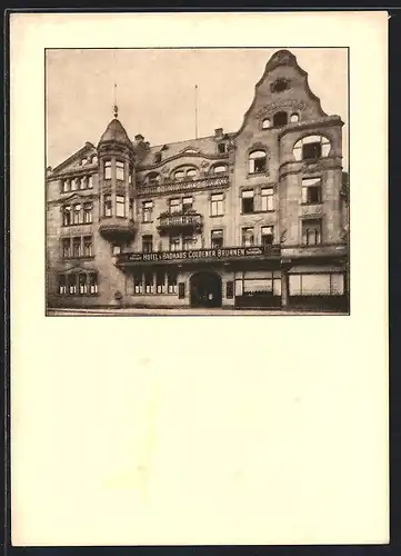 AK Wiesbaden, Hotel-Badehaus Goldener Brunnen, Goldgasse 10-12