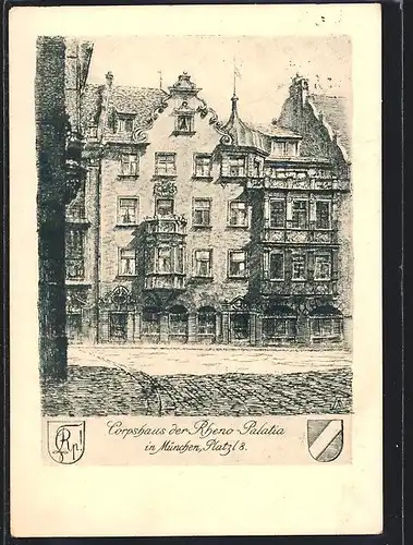 AK München, Corpshaus der Rheno-Palatia am Platzl 8, Verbindungshaus