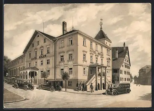 AK Schwenningen a. N., Strasseneck am Hotel Adler