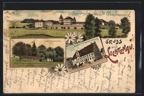 Lithographie Lichtenau, Brauerei & Wirtschaft Hauff, Sommerkeller, Strafanstalt