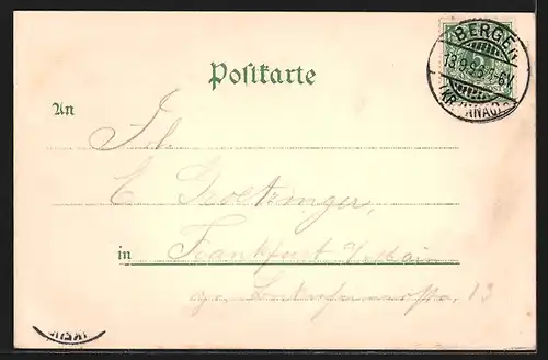 Lithographie Bergen, Gasthaus zur Schönen Aussicht, Weinflaschen-Stilleben