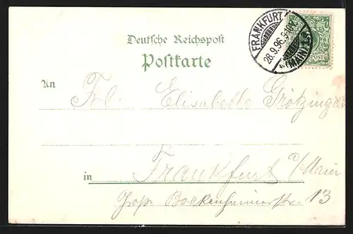 Lithographie Frankfurt-Bergen, Gasthaus zur Schönen Aussicht von J. Baader