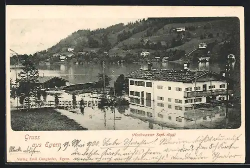 AK Egern, Hochwasser 1899, Ortspartie
