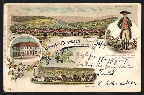 Lithographie Rohrbach bei Heidelberg, Gasthaus z. Hirsch, Han-David, Gesamtansicht