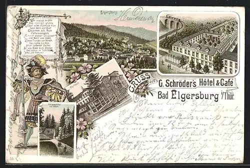 Lithographie Bad Elgersburg /Thür., G. Schröder`s Hotel & Cafe, Gesamtansicht, Kurhaus
