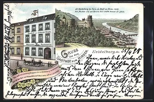 Lithographie Heidelberg, Gasthof zum Silbernen Hirsch, Gesamtansicht