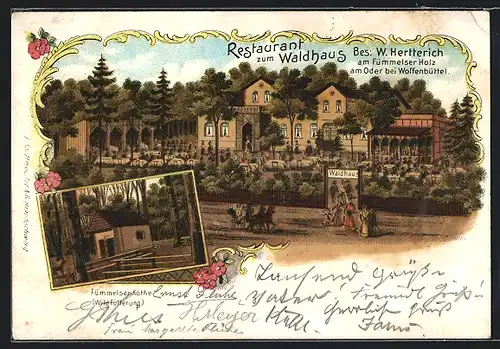 Lithographie Wolfenbüttel, Restaurant zum Waldhaus am Fümmelser Holz, Fümmelser Köthe