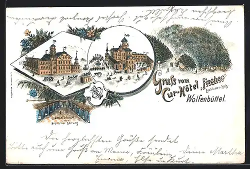 Lithographie Wolfenbüttel, Cur-Hôtel Fischer, Lechlumer Holz