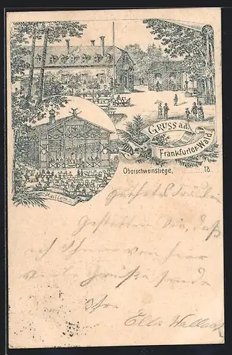 Lithographie Frankfurt-Sachsenhausen, Gasthaus Oberschweinstiege im Frankfurter Wald