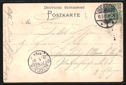 Lithographie Rohrbach, Gasthaus zur Rose, Strassenbahn