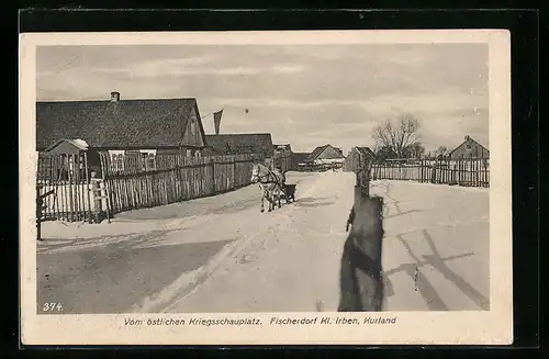 AK Kleinirben, Pferdeschlitten im winterlichen Fischerdorf