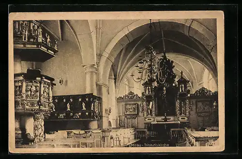 AK Mitau, Trinitatiskirche, Innenansicht mit Kanzel und Altar