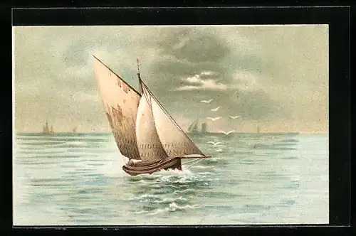 Lithographie Segelboot auf dem Wasser