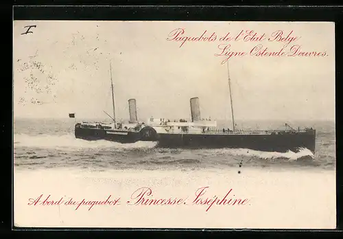 AK Passagierschiff Princesse Josephine Paquebot de I'Etat Belge, Ligne Ostende-Douvres