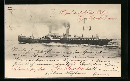 AK Passagierschiff La Flandre in Fahrt, Paquebots de l`Etat Belge