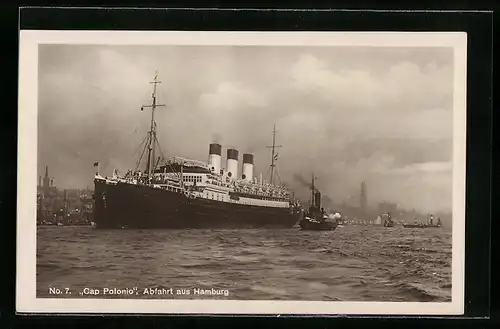 AK Passagierschiff Cap Polonio, Abfahrt aus Hamburg