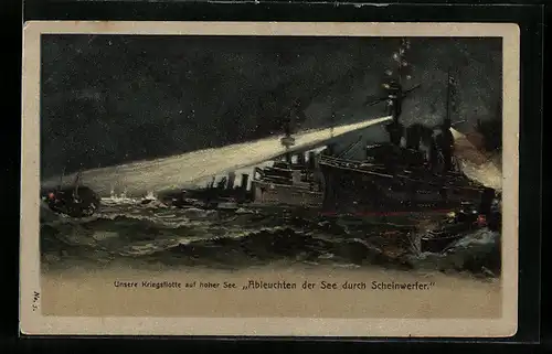 AK Ableuchten der See durch Scheinwerfer