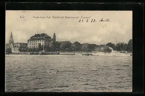 AK Kiel, Partie beim Kgl. Schloss mit Stationsyacht Carmen