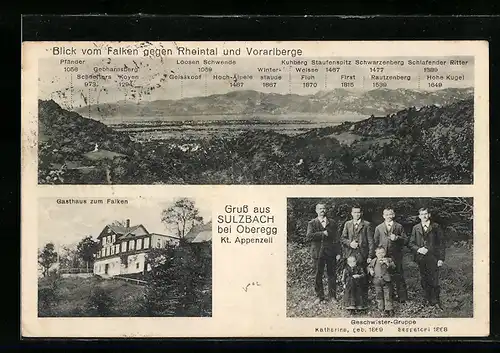 AK Sulzbach bei Oberegg, Gasthaus zum Falken, Blick gegen Rheintal und Voralberge