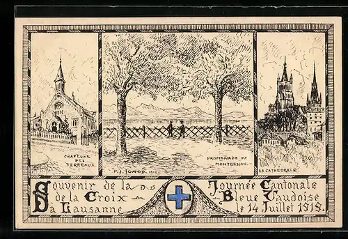 AK Lausanne, Journée Cantonale de la Croix Bleue Vaudoise 1919, Chapelle des Terreaux, Anti-Alkohol, Blaues Kreuz