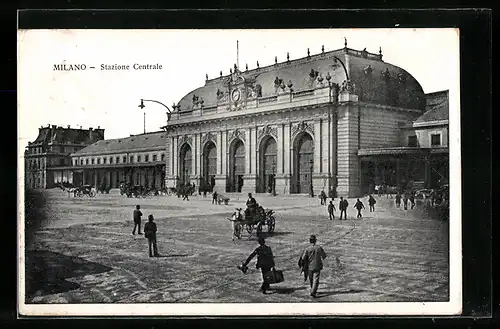 AK Milano, Stazione Centrale, Bahnhof, Pferdekutsche