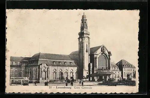 AK Luxembourg, Gare Centrale, Bahnhof mit Strassenbahn